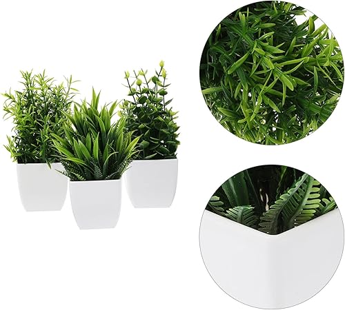 Miniatura 7 de VOSAREA Flores falsas, plantas de imitación, 3 piezas, pequeñas plantas falsas con plantas, plantas artificiales con plantas para el hogar, oficina,