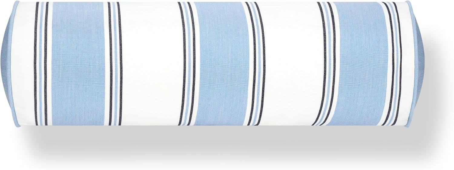 Hofdeco Premium Coastal Hampton Outdoor Performance Bolster Pillow Cover Only, 6"x20" Water Repellent, UV and Fade Resistant for Backyard, Couch, Poolside, Azure Blue Indigo Woven Harbor Stripes