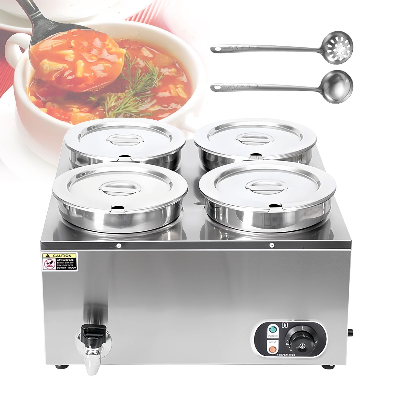 Scaldavivande Elettrico Professionale da 2/3/4 x 7 Litri, con pentole in Acciaio Inox e Funzione bagnomaria da 30-85℃, Ideale per ristoranti, Buffet e Feste. (7l X 4 110V)