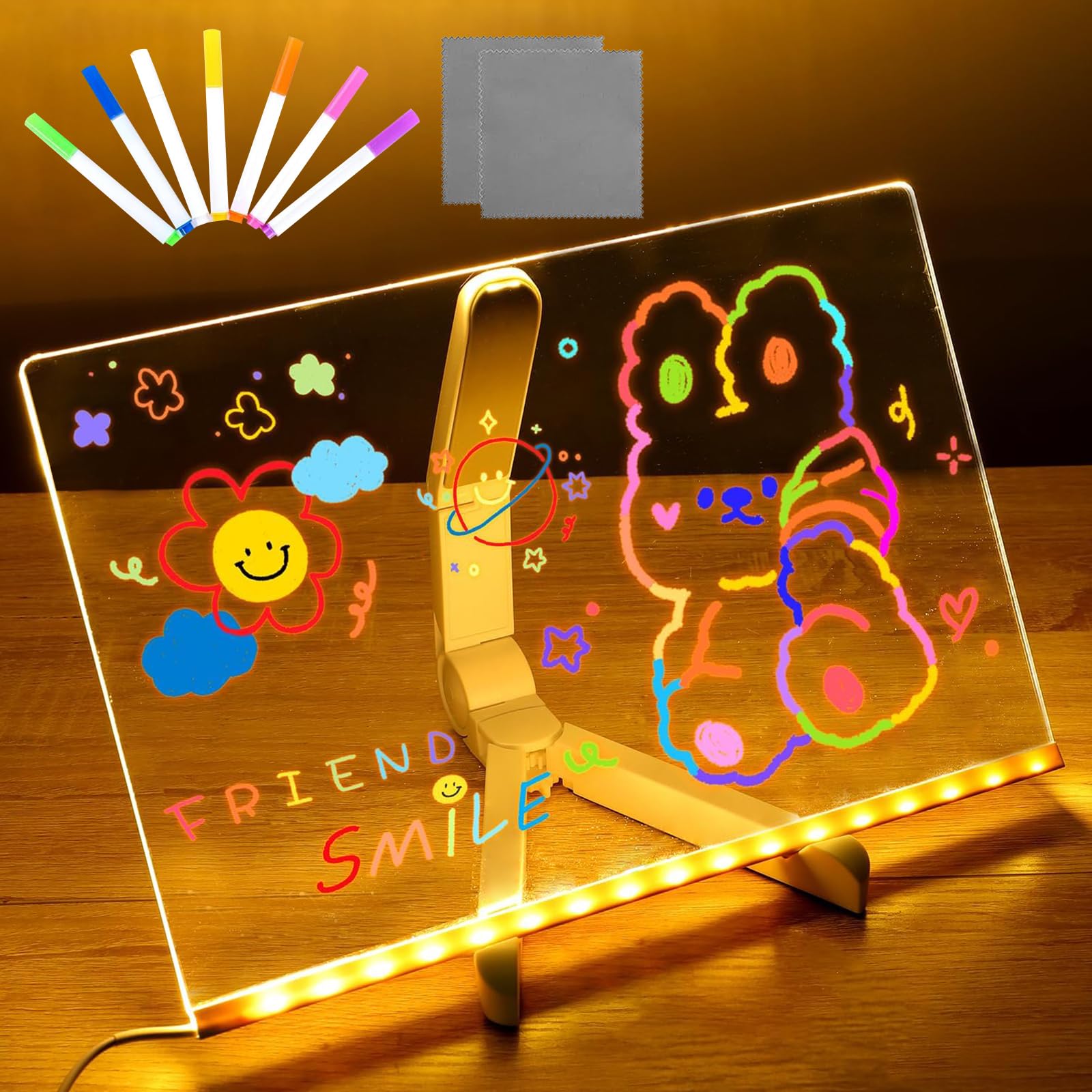 Pizarra Luminosa LED 7 Colores con Soporte, Tablero Acrílico 20x30 cm para Niños