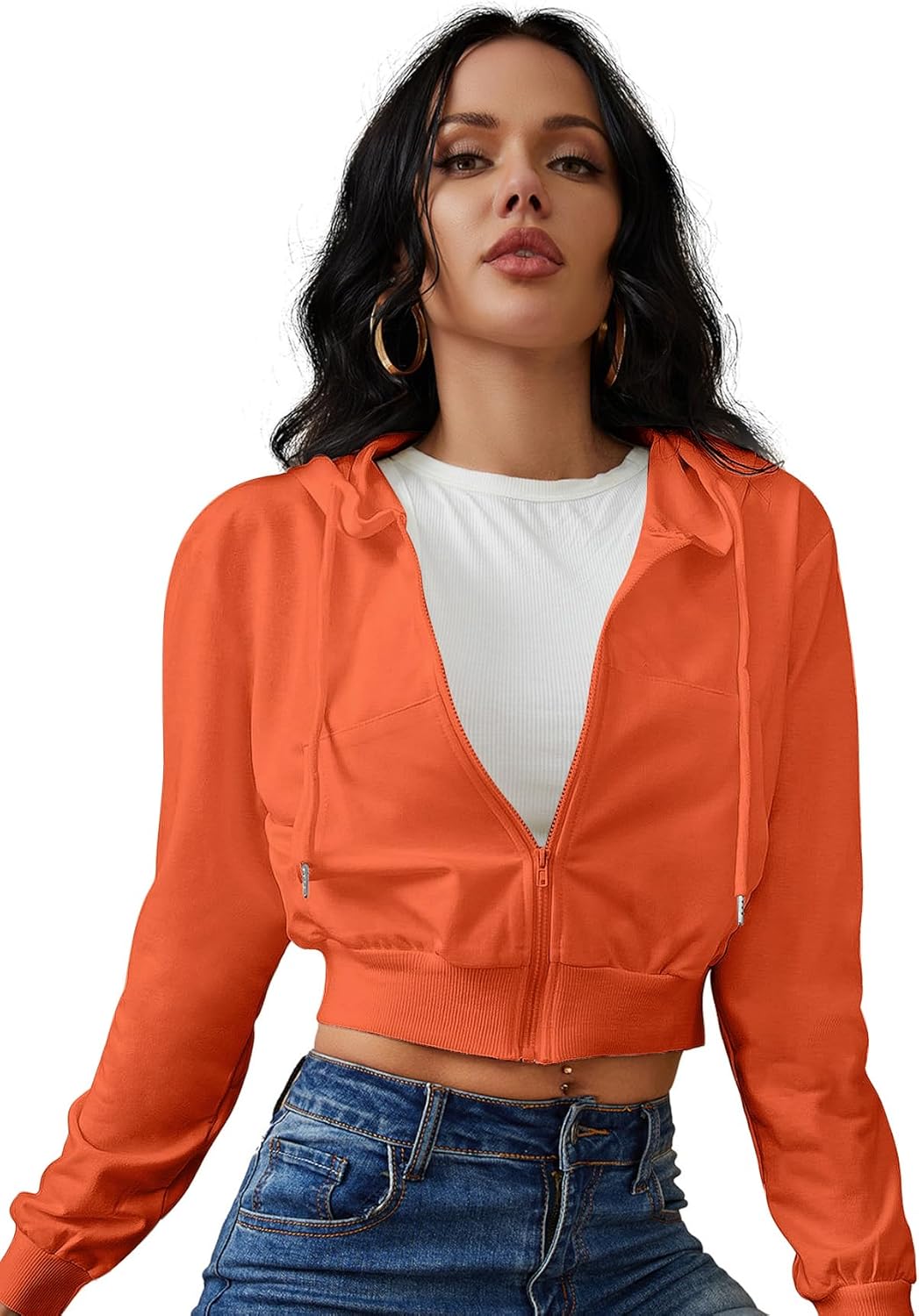 Women's Zip Up Hoodies Cropped Cardigan Jacket Drawstring Hooded Sweatshirts Casual Long Sleeve Top…