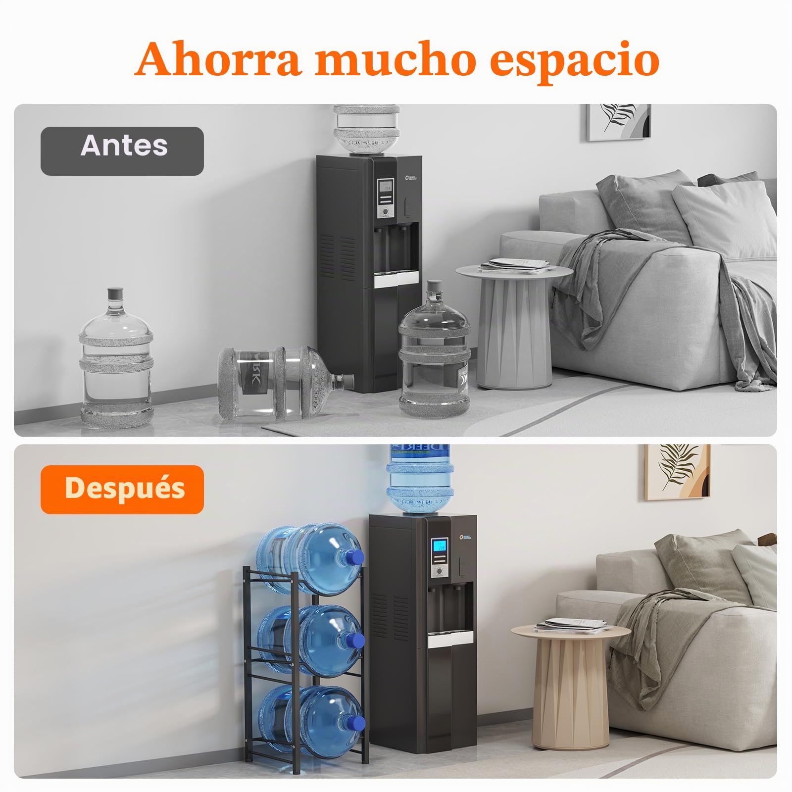 Lifewit Porta Garrafa de Agua de 22L, Soporte para Botellas de Agua de 3 Niveles, Organizador de Almacenamiento de Agua para Hogar, Sala de Estar u Oficina, Negro