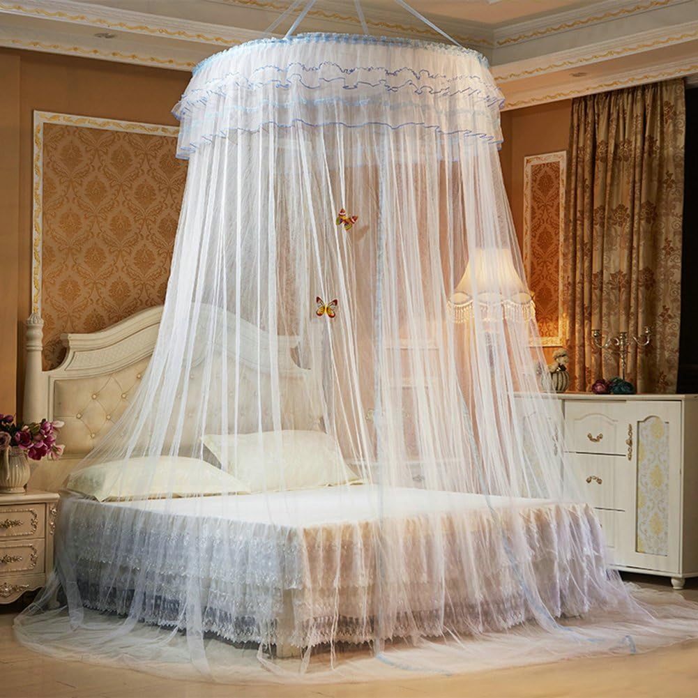 Mosquito Net Dome Lace Bed Canopy Mosquito Nets Romantic Princess Universal Ceiling Ultra Dense Double Lace Mosquito Netting Canopy Full Coverage Protection Fit Single/Double/King Size Bed (white)