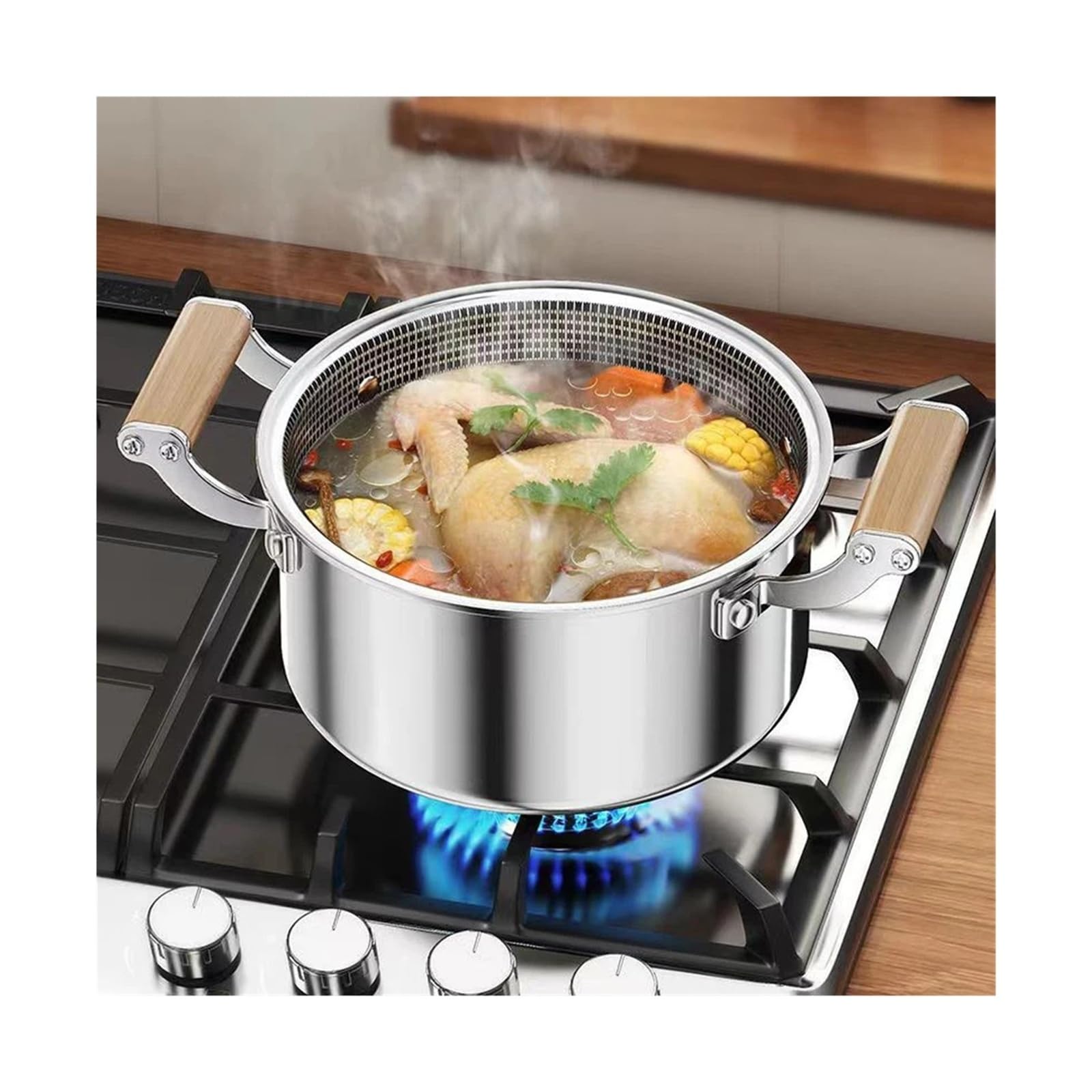 Olla Sopera De Acero Inoxidable 316L, Wok, Olla Caliente, Panal Antiadherente, Con Tapa, Cocina De Inducción For El Hogar, Estufa De Gas, Sartén Universal(26CM without cover)