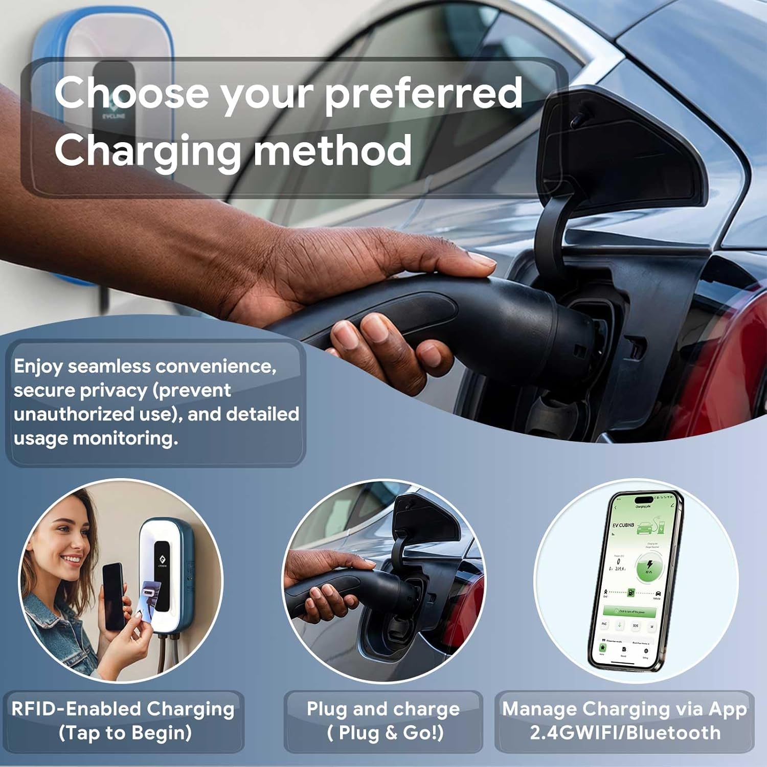 EV Charger Level 2，50 Amp/240V Charging Station, Indoor/Outdoor EVSE, 25Ft Level 2 ev Charger, WiFi/APP/RFID/Bluetooth - Image 4