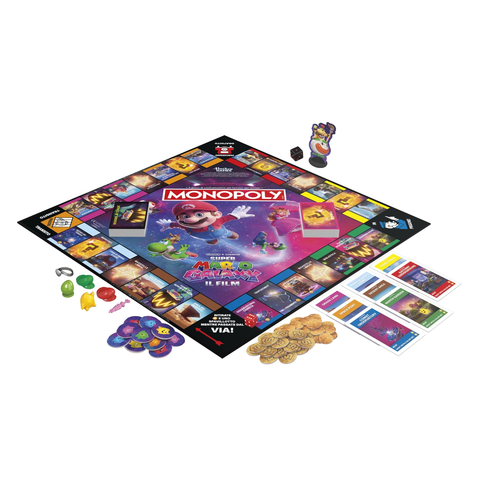 Monopoly: Super Mario Galaxy Der Film, Brettspiel, Spaß für die ganze Familie, geeignet für Kinder, Mädchen, Jugendliche und Erwachsene, von 2 bis 6 Spielern, ab 8 Jahren - italienische Version