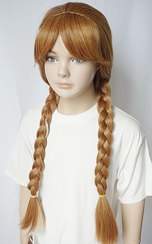 Miniatura 3 de Peluca larga de color marrón trenzado Anna Princess, peluca de cabello sintético para disfraz de Halloween para niñas y mujeres (mediano-marrón)