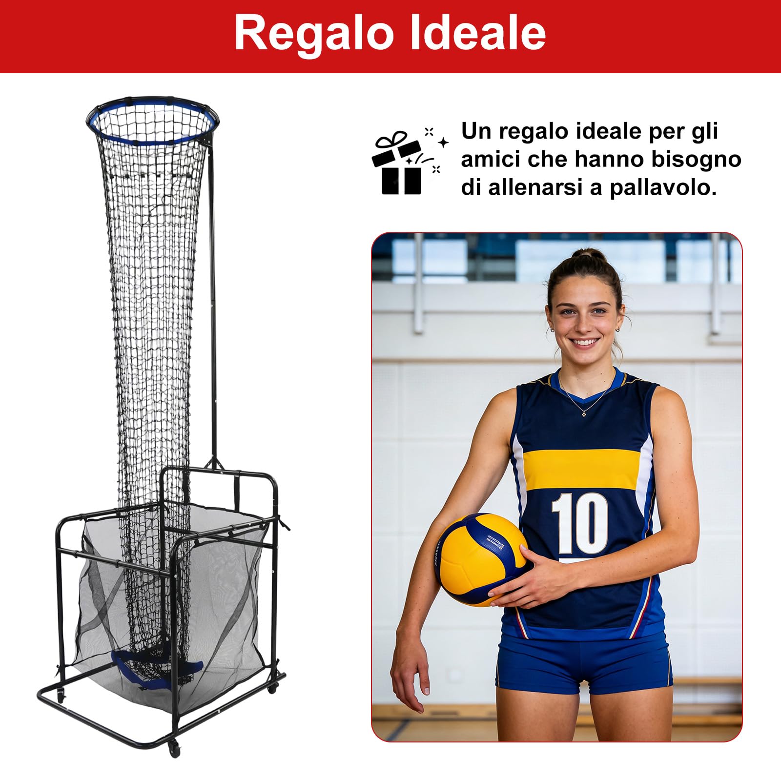 Set di allenamento per la pallavolo con ruote, rete di allenamento per la pallavolo regolabile con angolazione da 0° a 90° e altezza da 1,7 a 3,3 m, rete di esercitazione con rimbalzo