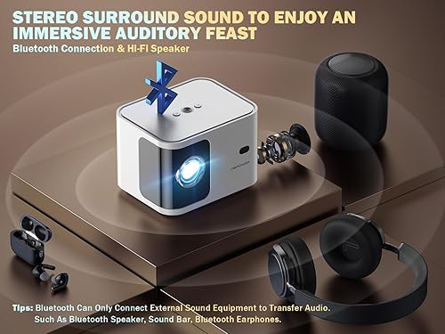 Miniatura 5 de Enfoque eléctrico Mini proyector Bluetooth 5G WiFi compatible con 4K, proyector de video portátil 300 ANSI HD 1080P,  40 Keystone vertical  Zoom