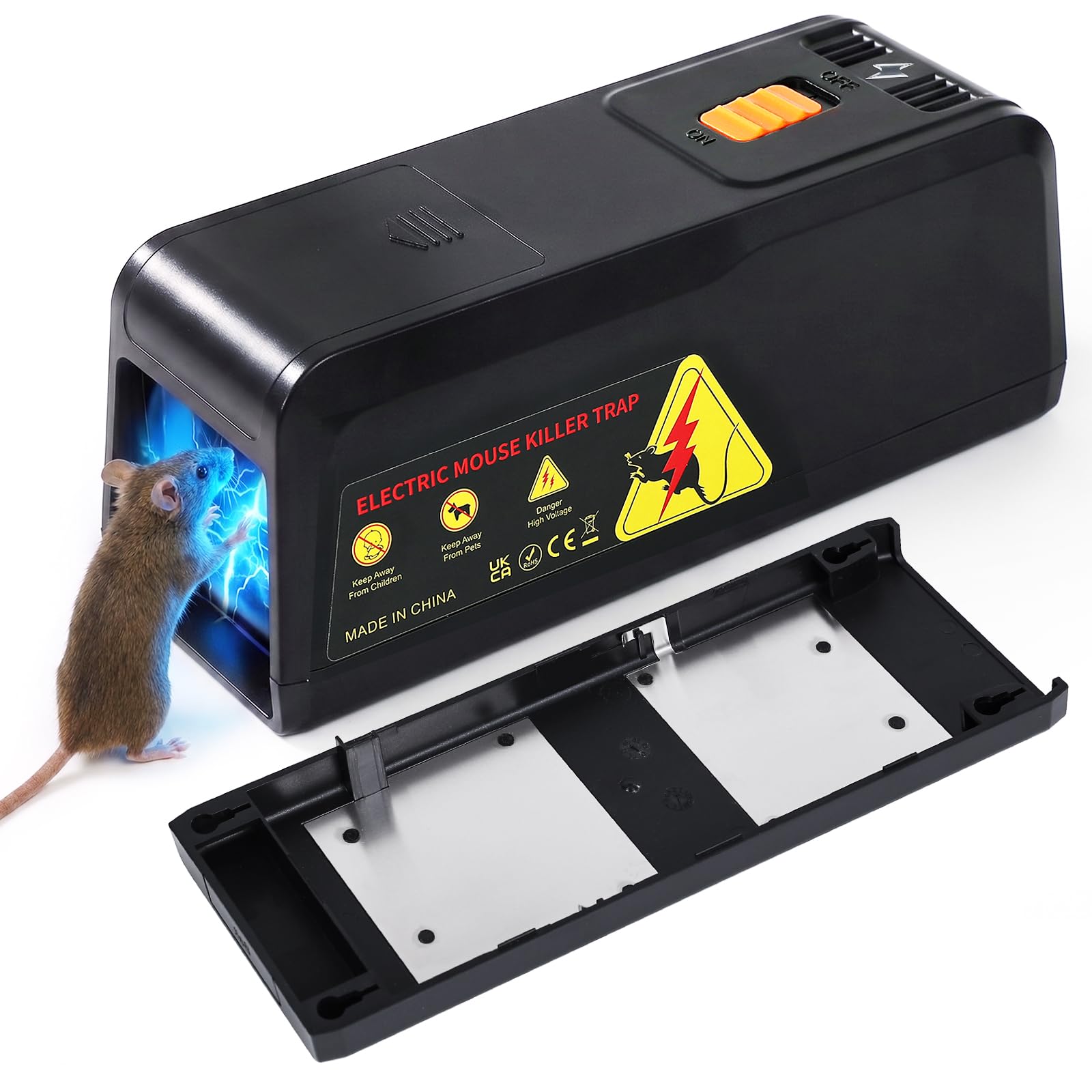 ilikable Trappola Elettrica per Topi 2800V Alta Tensione per Cucina Garage | Potente per Uccidere i Topi All'istante, Trappole Elettriche per Topi e Ratti Senza Toccare, Pile/USB per Cantina Magazzino