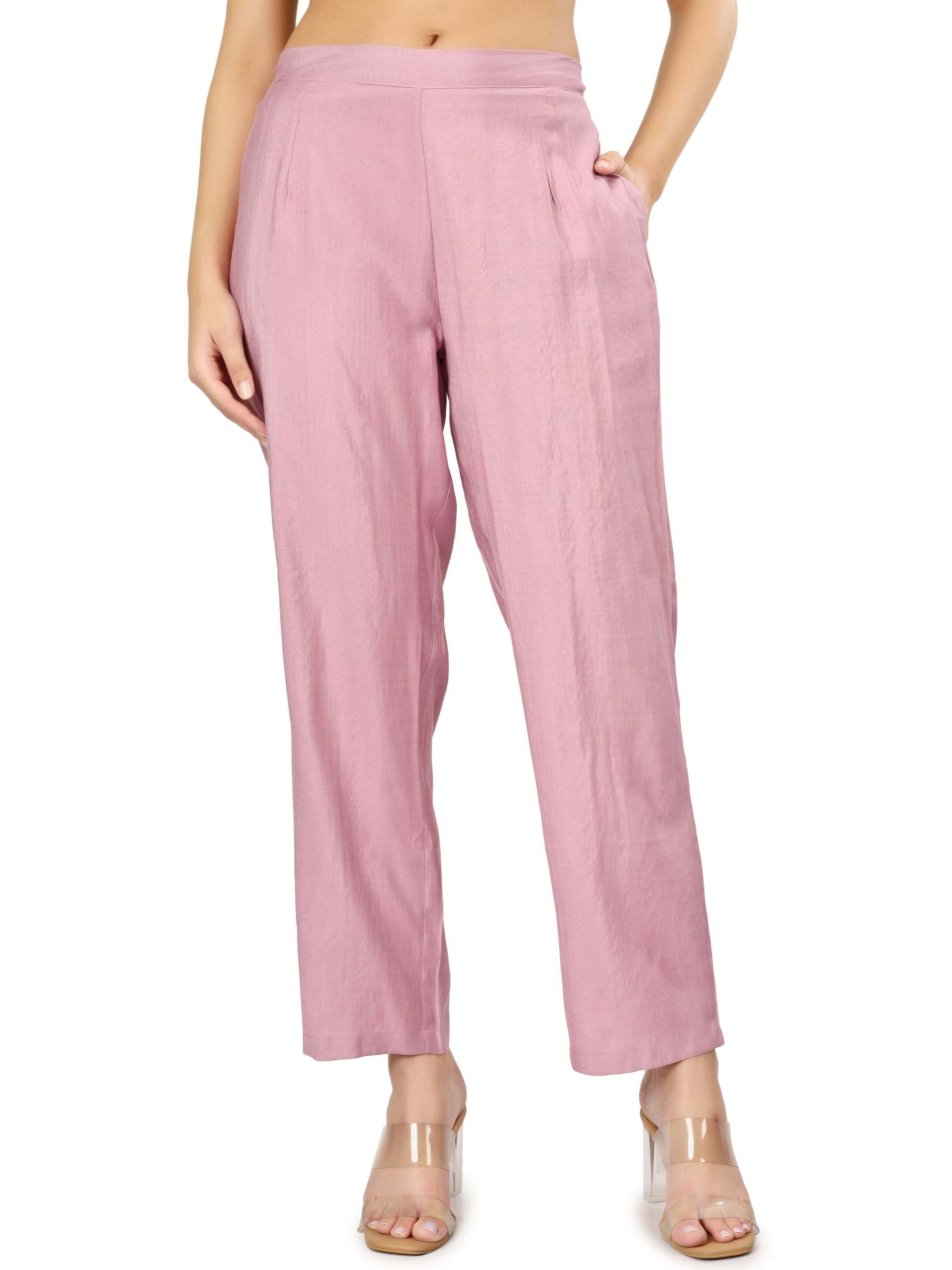 Women's Pink Cotton Kurta Pant Set, 3/4 Sleeve Mandarin Collar, Straight Fit-image-27