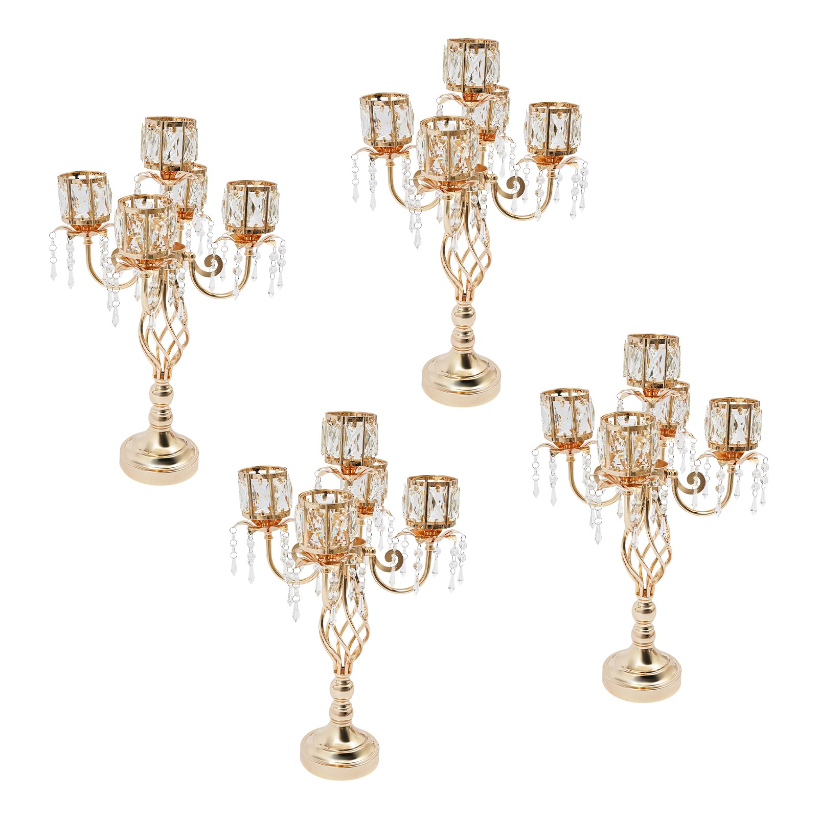 Lot de 4 bougeoirs à 5 bras en métal doré de 59 cm de haut