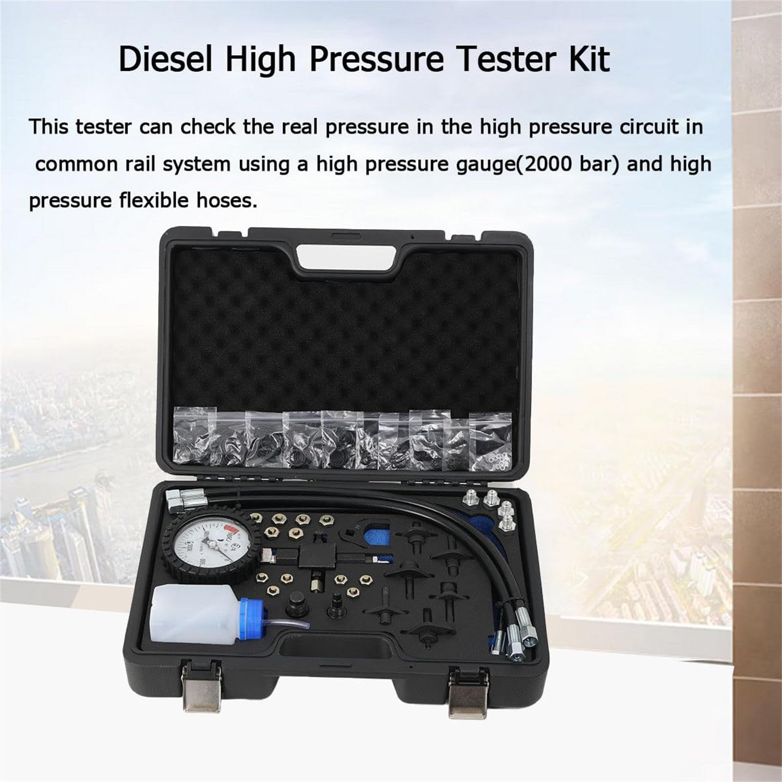 Kit de comprobador de presión de bomba de combustible, herramienta de diagnóstico de gasolina y diésel para prueba de bomba de precisión, comprobación de fugas del inyector