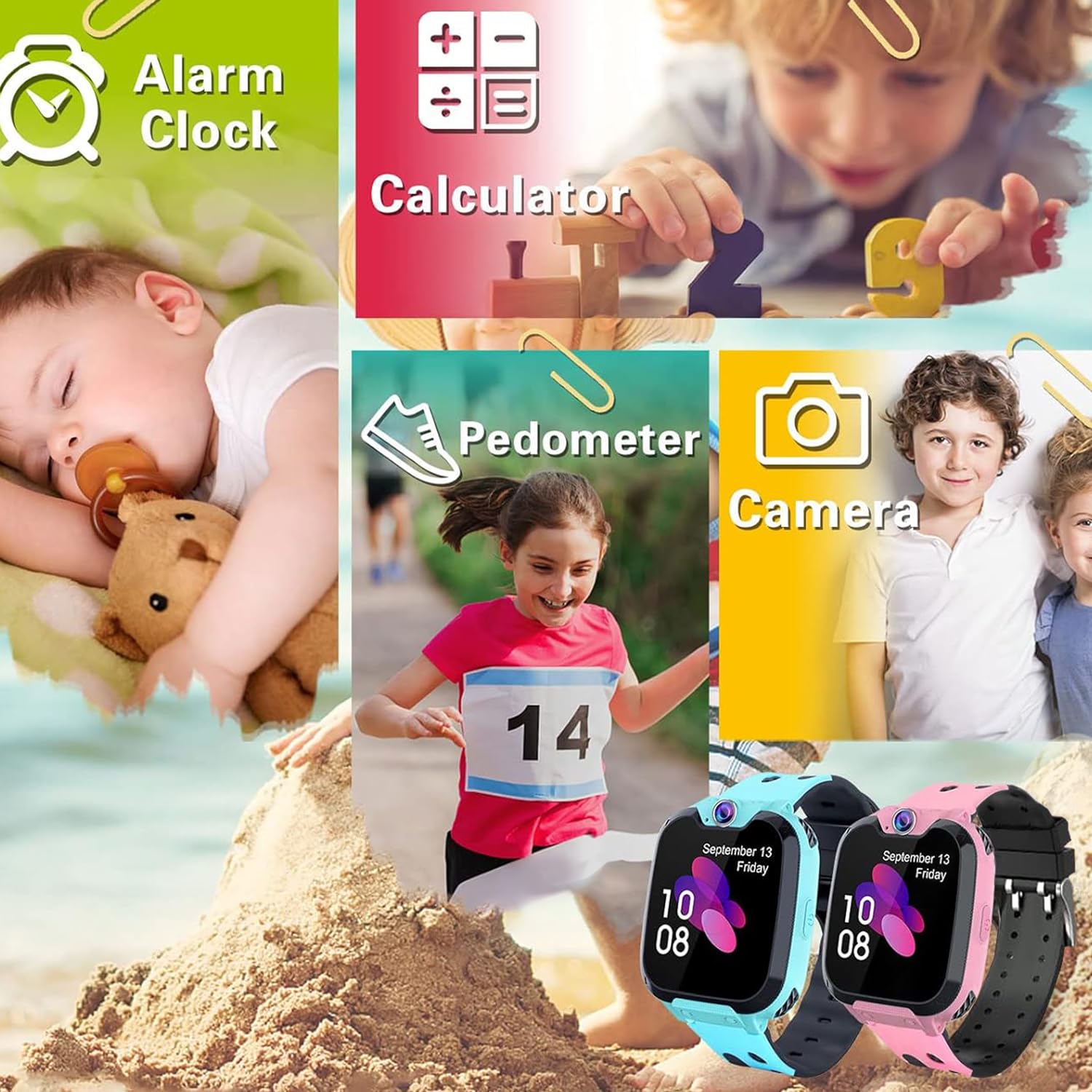 Reloj Inteligente Niños con Llamand Bidireccional, SOS, Calculadora, Alarma, Cámara, Juegos Reloj Inteligente de Moda para Niños de 4 a 12 Años y Niñas Regalo (Rosa)