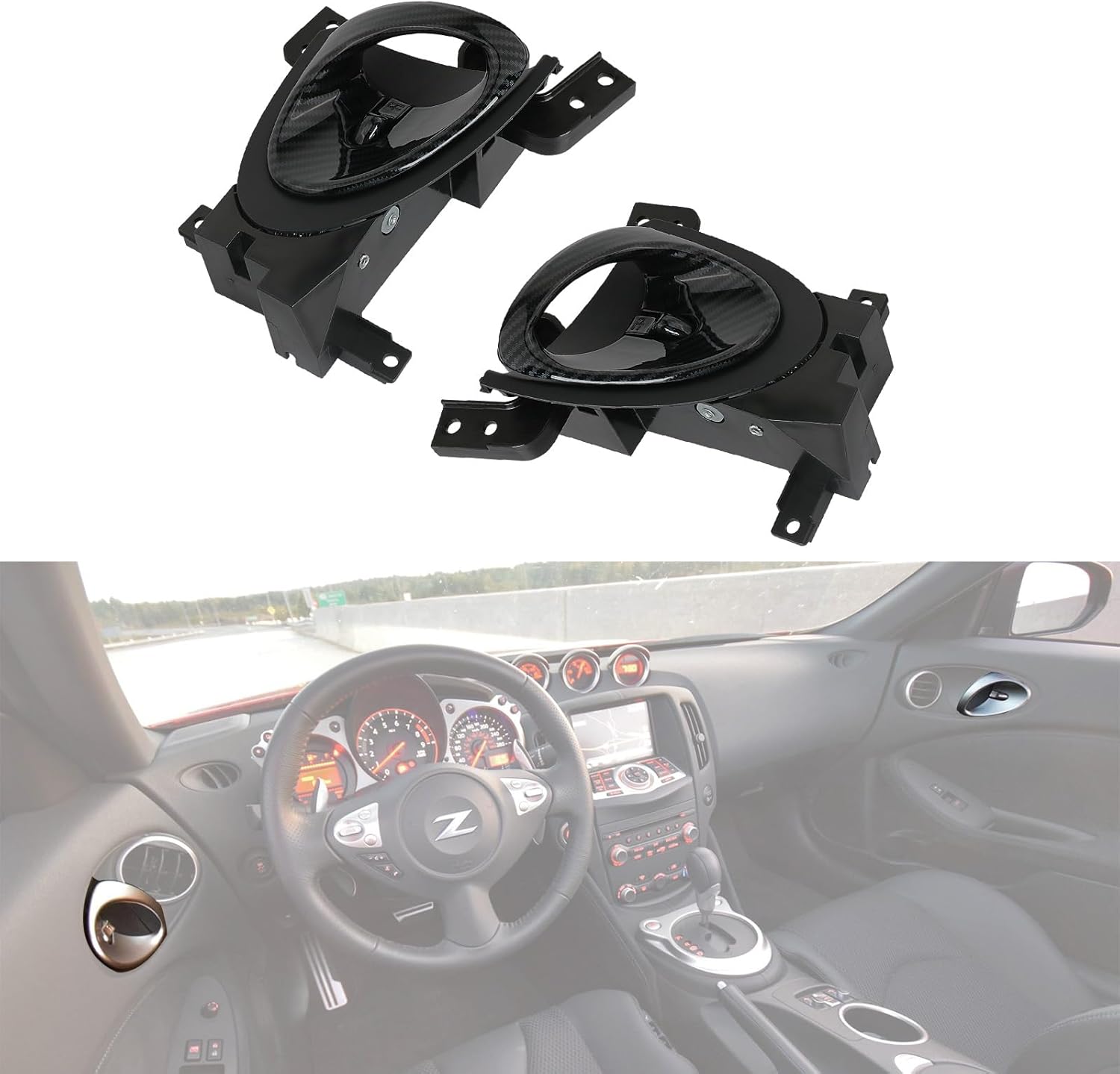 2pcs Interior Door Handles Left &Right Side Carbon Fiber Compatible with 2009-2020 Nissan 370Z Nismo Replaces 80671-6GA0A 80670-6GA0A