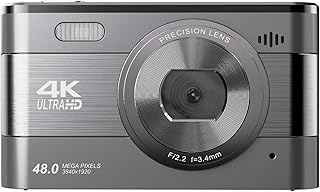 4K Digital Portable Camera for Photography, 48 MP Vlogging Camera, 18X Digital Zoom Point and Shoot Camara for Beginner (Silver Gray)