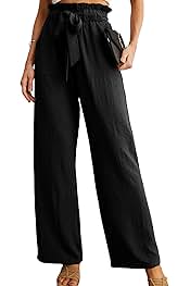 Women's Wide Leg Pants with Pockets High Waist Adjustable Knot Loose Casual Trousers Business Work Casual Pants