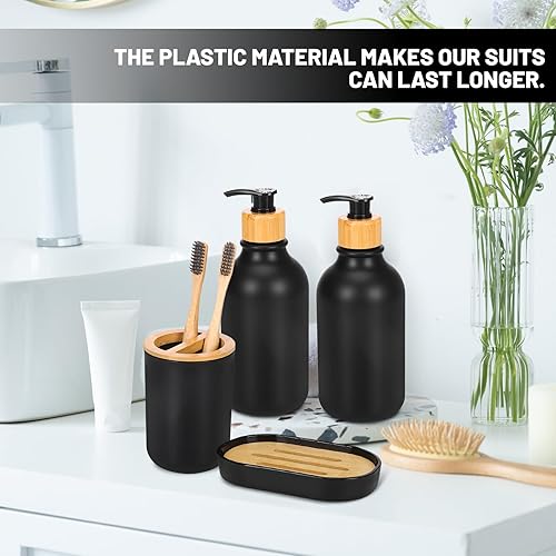 Miniatura 4 de Fixwal Juego de accesorios de baño, juego de 6 accesorios de baño con soporte para cepillo de dientes, dos dispensadores de jabón, jabonera, dos