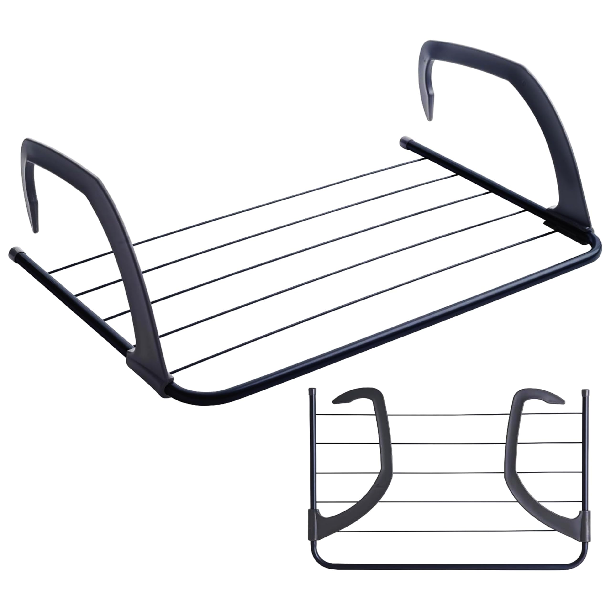 6 Bar Over Radiator Airer Radiator Towel Rail Hanger Clothes Washing Drying Clothes Airer Rack Indoor Rack Clothing Rail Dryer Adjustable Foldable 6 Bar with Adjustable Arms Black (Pack of 1)
