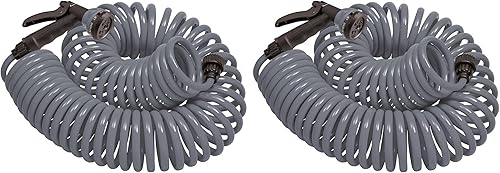 Miniatura 6 de Orbit 27389 Manguera de jardín con espiral, 50 pies, con boquilla de manguera de 8 patrones (verde) Azul,Gris,Verde