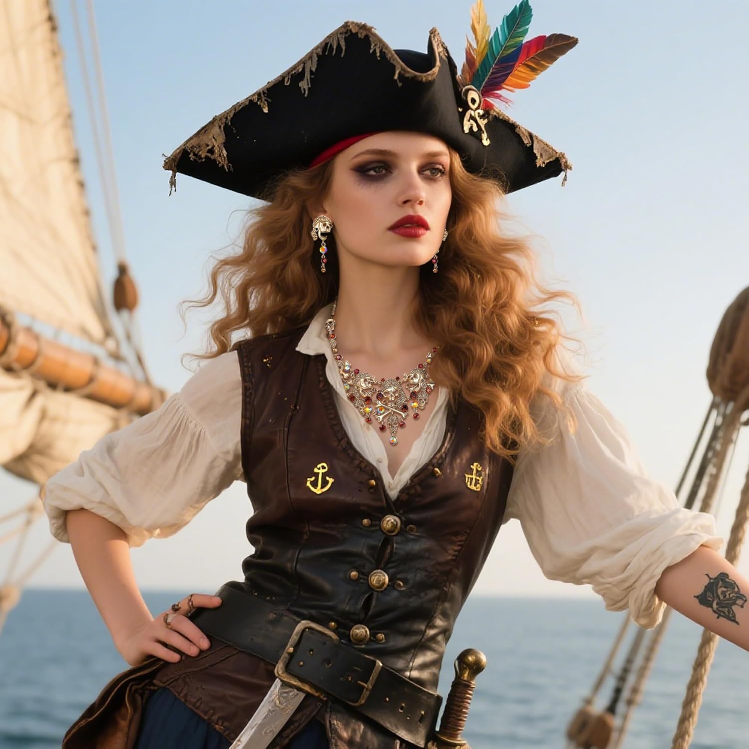 EVER FAITH Austrian Crystal Vintage Style Halloween Skull Bone Cross Necklace Earrings Set