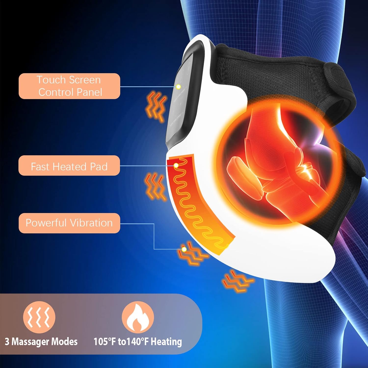 Ongerce knee massage, infrared heating and cordless knee massage with vibration, knee massage for joint pain relief, long knee straps, type-C rechargeable Ongerce knee massage, infrared heating and cordless knee massage with vibration, knee massage for joint pain relief, long knee straps, type-C rechargeable