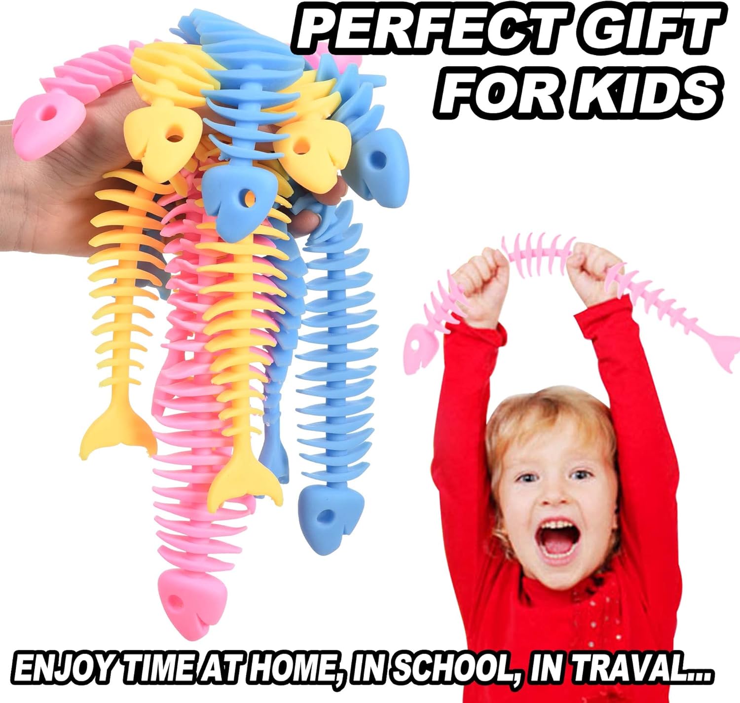 Fish Bone Sensory Toys 9 Pcs Tangle Fidget Toy Muticolor Stretchy Strings Toy for Stress Relief Sensory Toys for Kids with Autism Treasure Box Toys for Classroom
