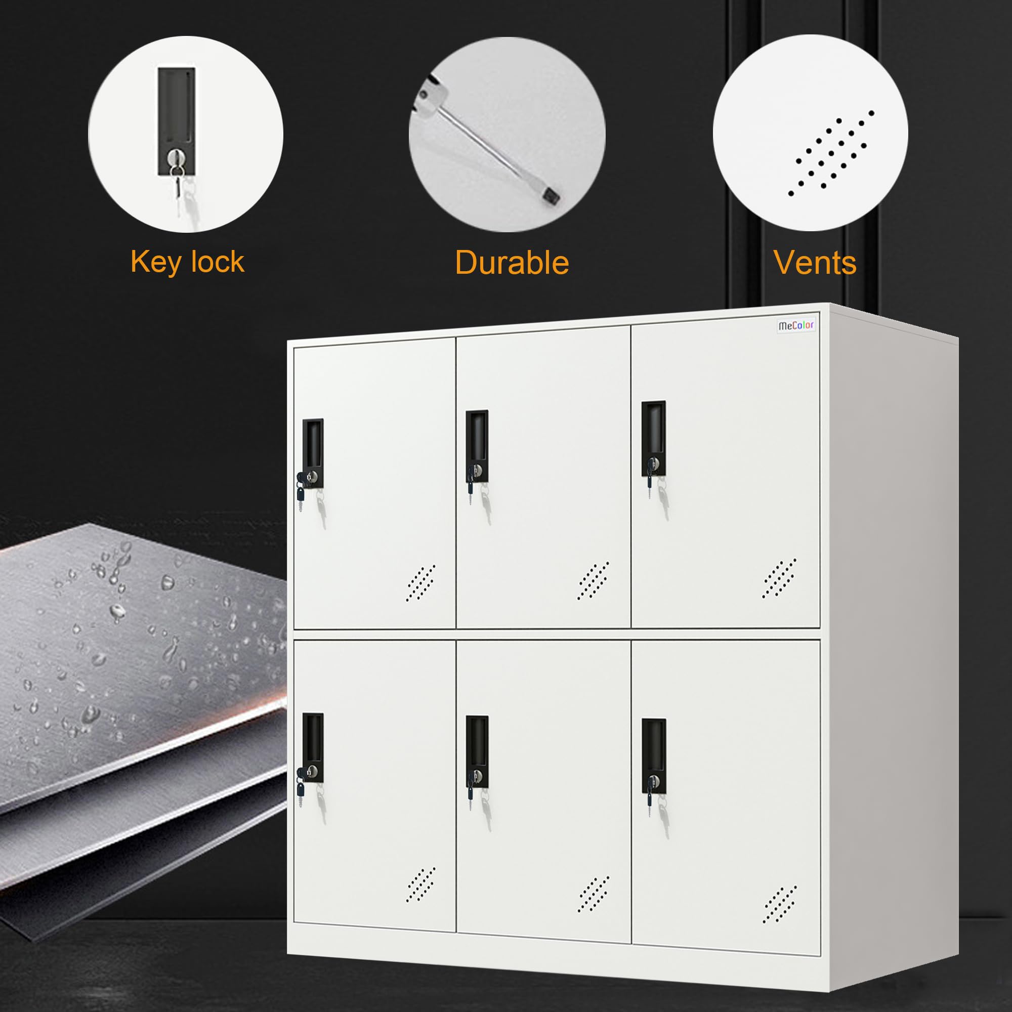 MECOLOR Taquilla de Almacenamiento para empleados, taquillas de Metal para Oficina, taquillas de Gimnasio, taquillas de Acero con Cerradura para el hogar... (6D, Blanco Completo)