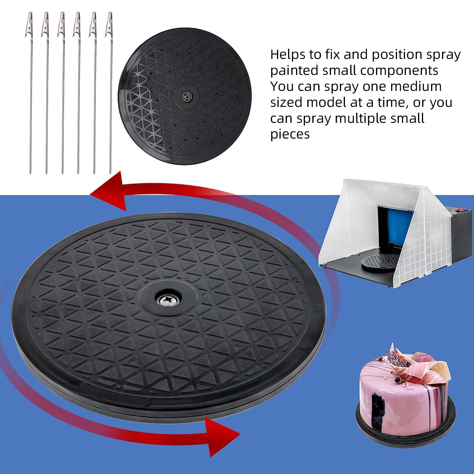 Asixxsix Plateau Tournant à 360 Degrés pour Pulvérisation de Peinture, Support de Base de Support de Peinture avec 6 Bâtons à Clips, pour Pulvérisation à L'aérographe, Projets