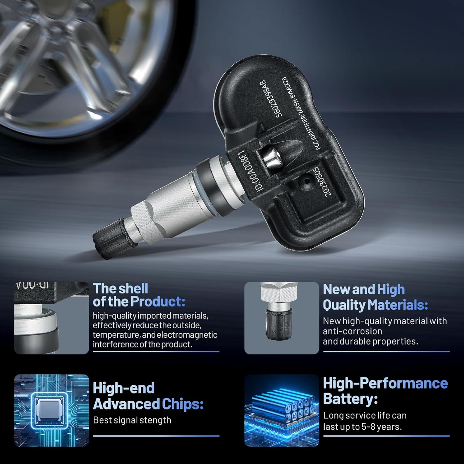 Upgrade TPMS Sensor, 56029400AD for GM 433Mhz Tire Pressure Monitoring Sensor Compatible with Chrysler 300, Compatible with Ram 1500 2500 3500 4500 5500, Replaces 56029398AB (4 Pack)