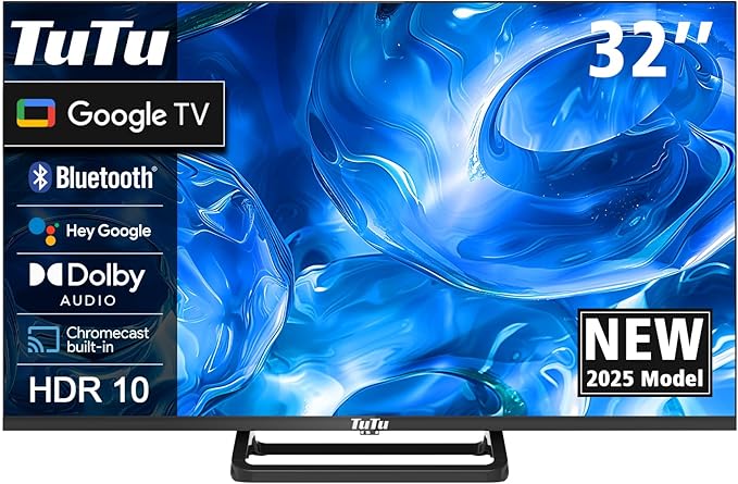 TuTu TUG32HQ1C Smart TV 32 Pouces (80 cm), Google TV avec WiFi, Bluetooth, Triple Tuner(DVB-C/S2/-T2), Google App Store, Molotov, Netflix, Prime Video, Disney+, Youtube - 2025