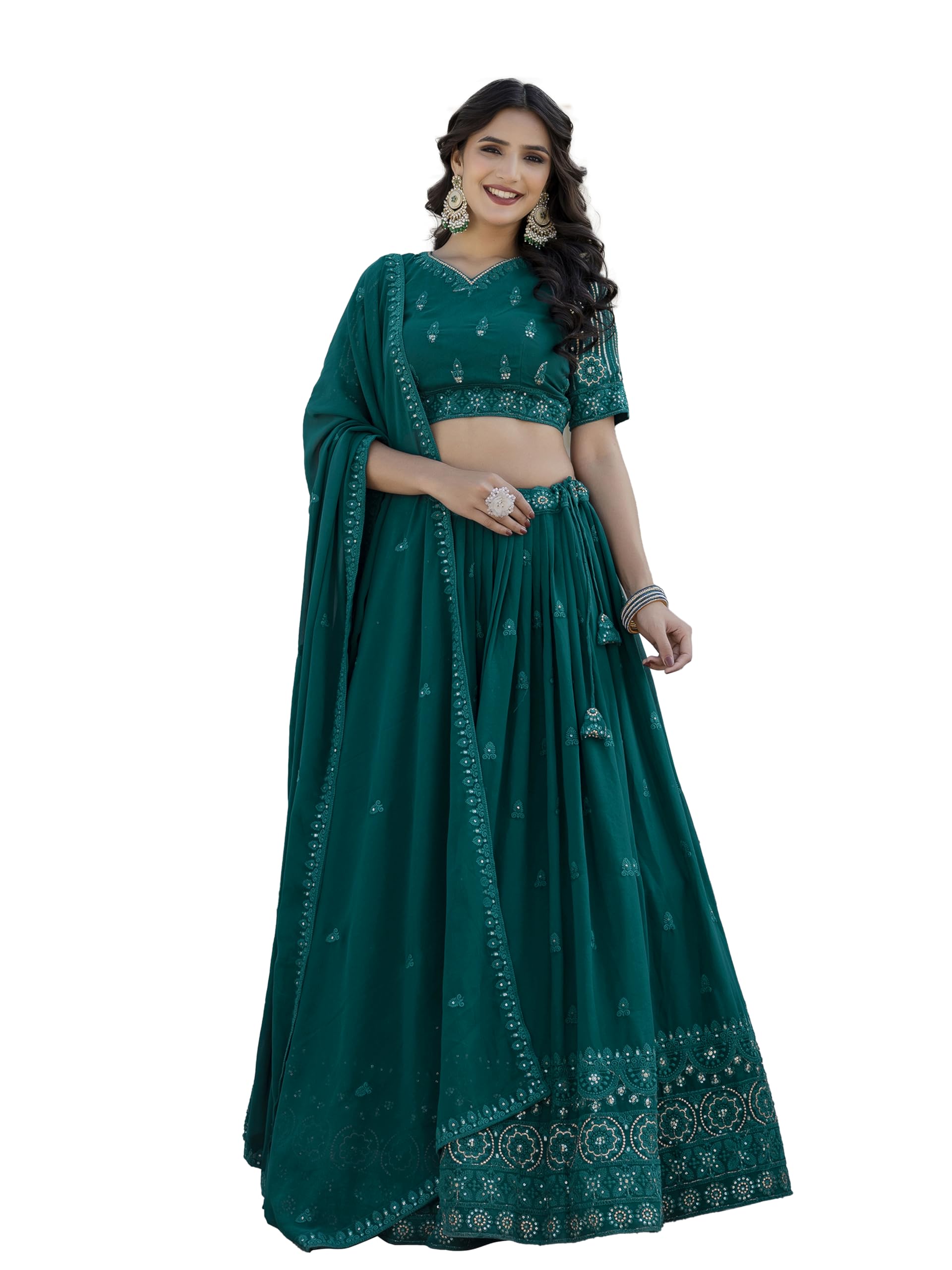 TRENDMALLS Women's Georgette Sequin Embroidery Work Lehenga Choli Unstitch Blouse with Dupatta For Women