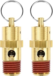 QWORK Brass Pressure Relief Valve (2 Pack) - 1/4 Inch NPT Threaded, 150 PSI Rating, Air Compressor Check Valve with Seal Thread Locks