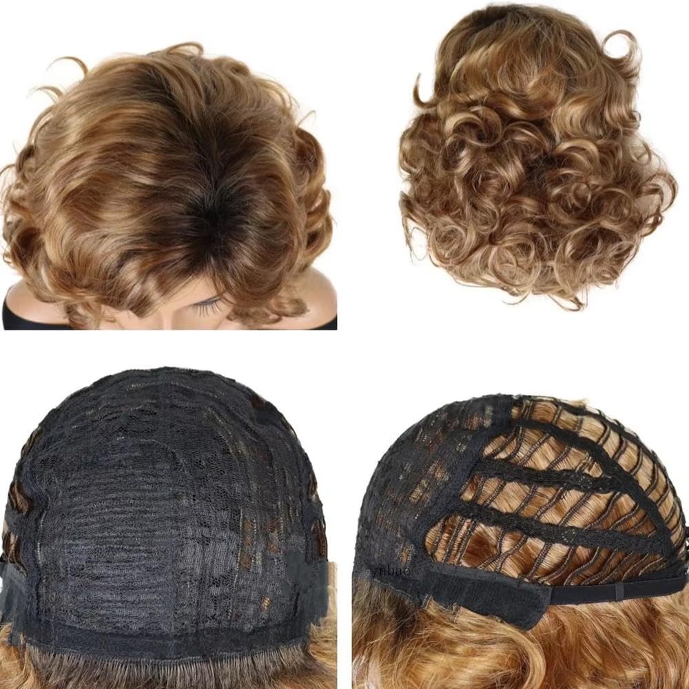 Haarpflege Blonde Kurze Gewellte Lockige Haarperücke Mit Pony Für Schwarze Frauen Tägliche Cosplay Party(Black)