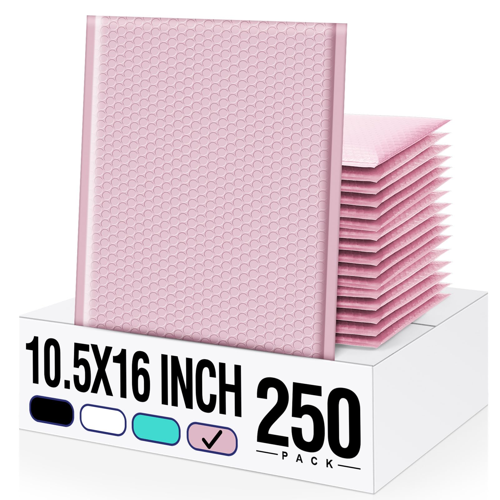 Fuxury Bubble Mailers Bulk 10.5x16 250Pack Light Pink Poly Padded Envelopes