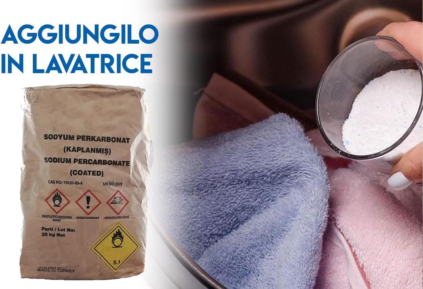 Percarbonato di Sodio Additivo Naturale, smacchiante, sbiancante, igienizzante ecologico sacco da 25 Kg - 5000 Lavaggi - Chemica Solutions