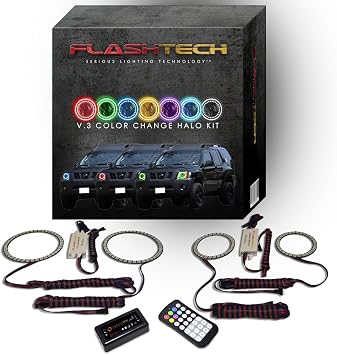 Flashtech RGB LED Halo Ring Accent Light Components Compatible with Nissan Xterra 2005-2014 - App + RF Remote