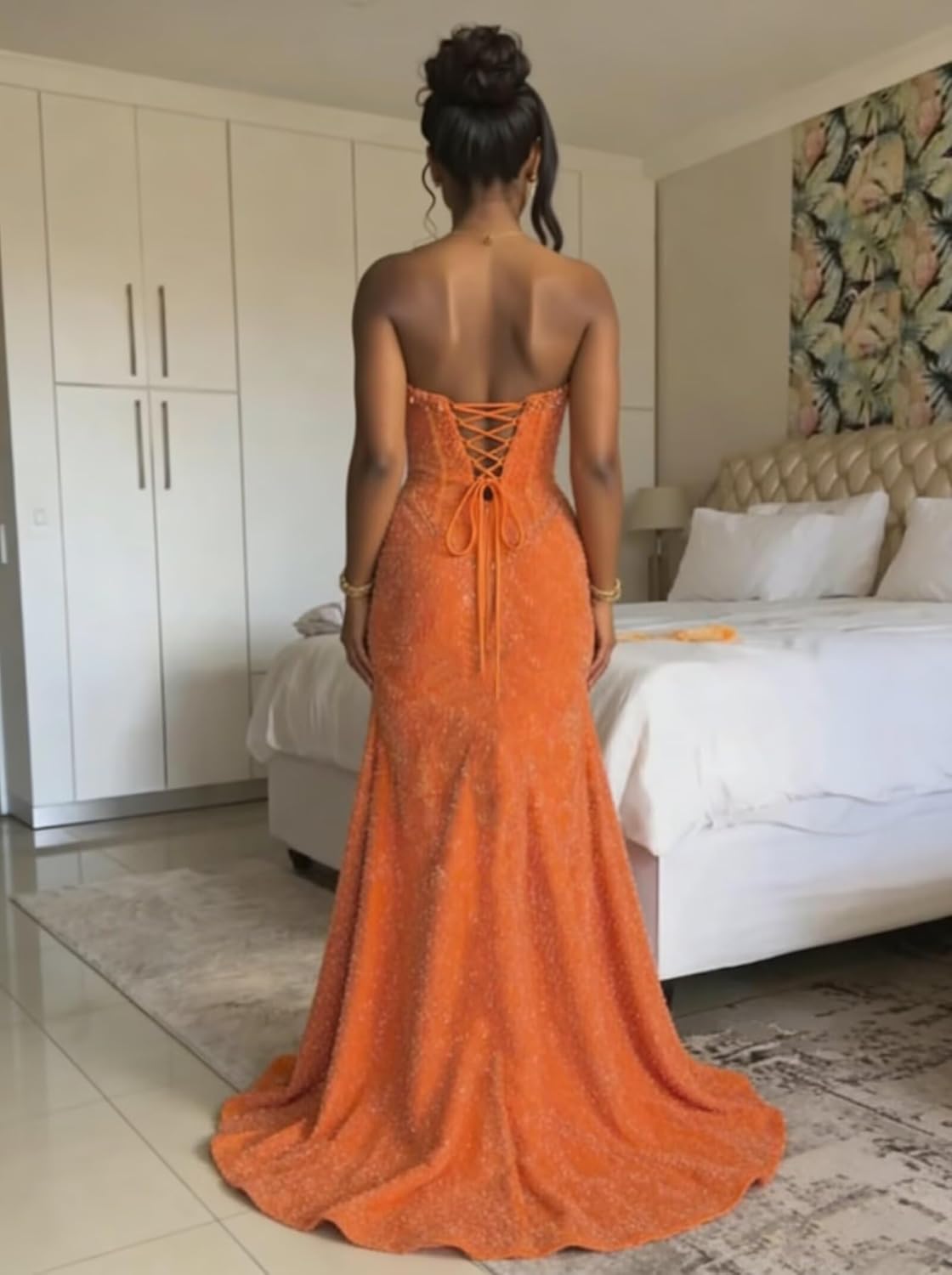 Sparkly Strapless Prom Dress Mermaid Corset Sequin Ruched Formal Gowns and Evening Dresses with Slit
