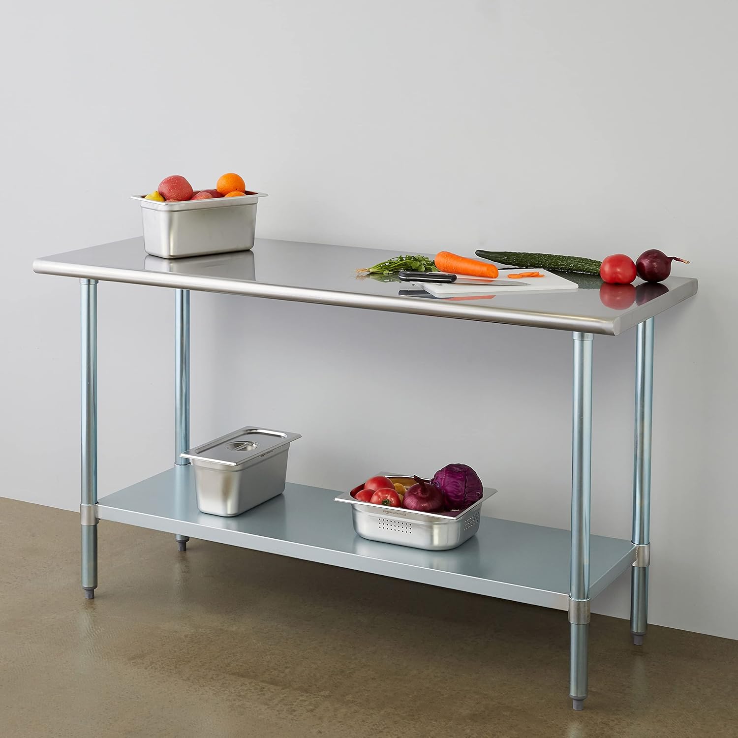 rockpoint stainless steel table for prep & work 24x60 inches, nsf metal commercial kitchen heavy duty table with adjustable under shelf and table foot for restaurant, home and hotel 24x60inch table