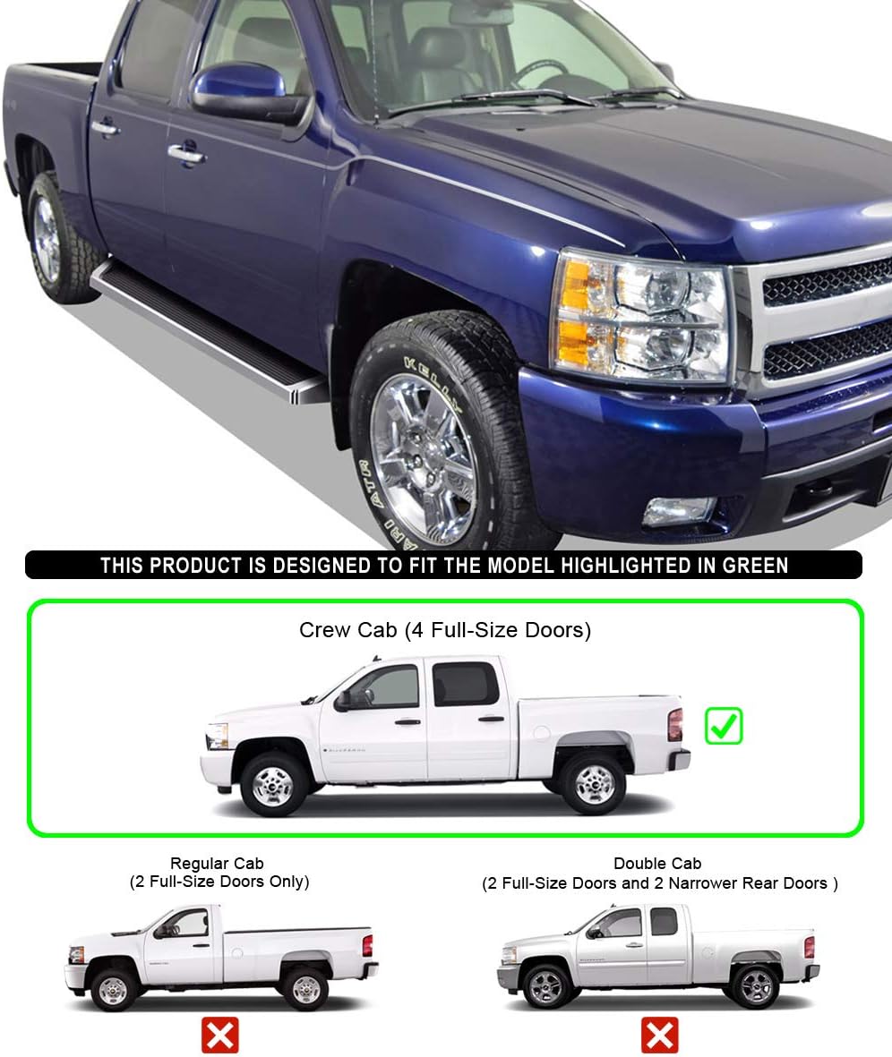for 2001-2006 Chevy Silverado/GMC Sierra 1500/2500/3500 Crew Cab 4-Door & 07 Classic (Nerf Bar | Side Steps) 6" Eboard Running Boards