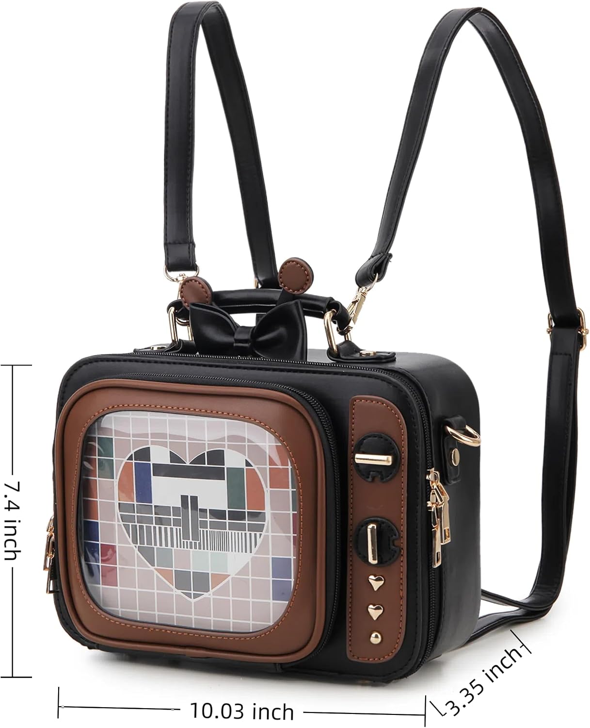 Retro TV Shaped Ita Bag Pin Display Backpack Cute Pin Bag with 3 Inserts, Anime Crossbody Bag for Enamel Pins, Adjustable Shoulder Strap, Unique Weird Purse for Collectors