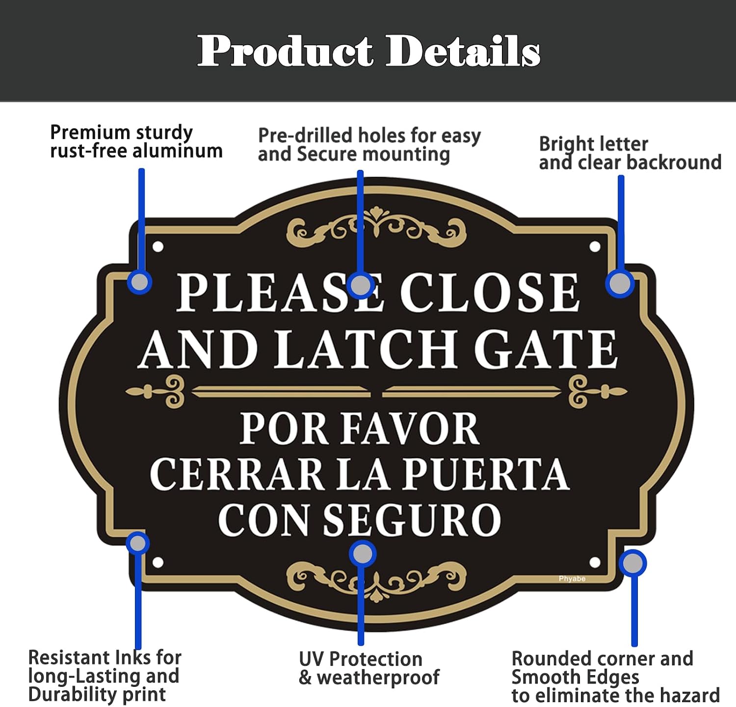 2 Pack Please Close and Latch Gate Sign Bilingual English Spanish, | 10 x 7 Inches Rust Free Aluminum Keep Gate Closed Sign, Weather Resistant, Waterproof, Durable Ink, Easy to Install