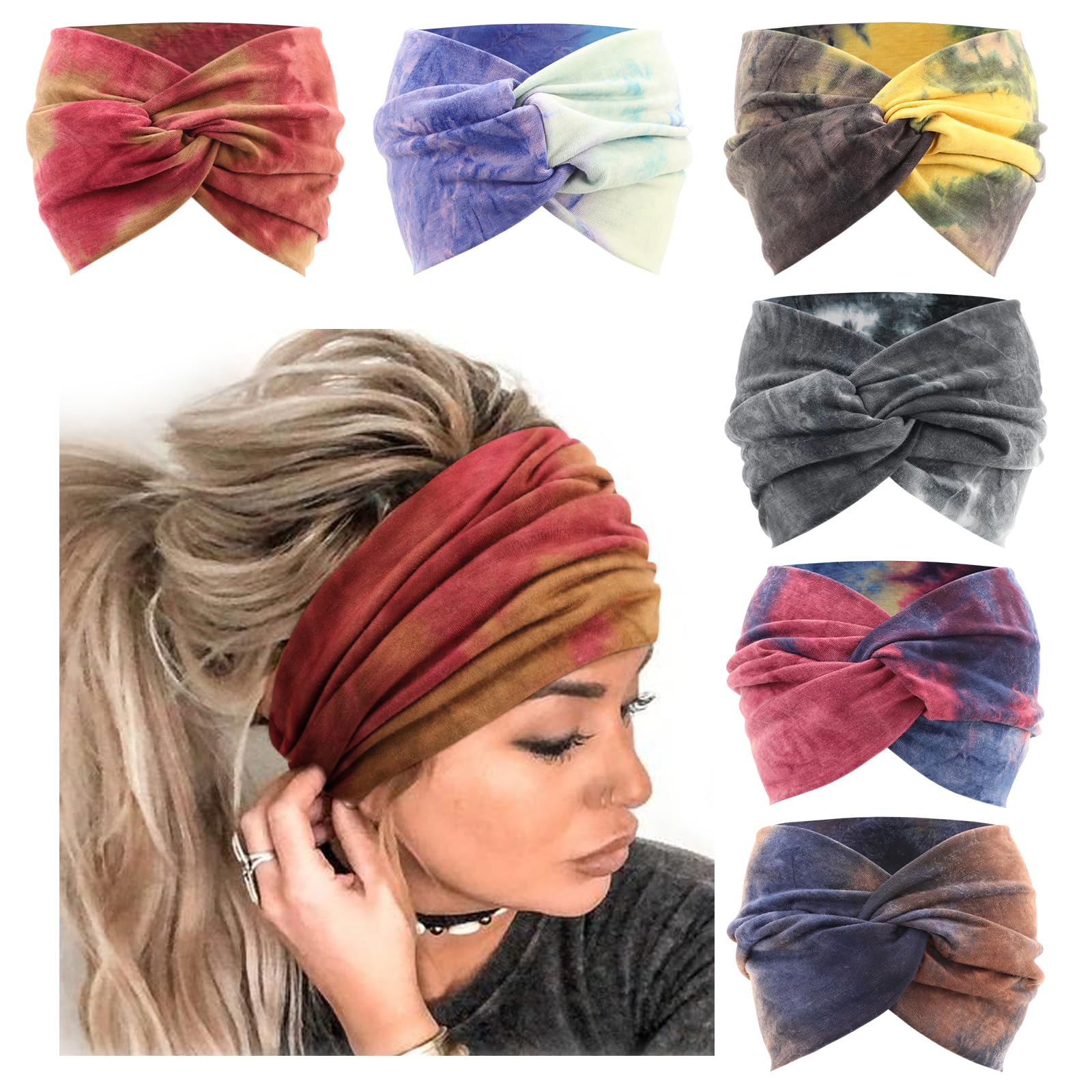 Cute Bright Knotted Head Wraps Turbans Style Head Bands Hair Accessories, 6 Pack Amazon.com : IVARYSS Wide Headbands for Women, Knotted Head  main image 4