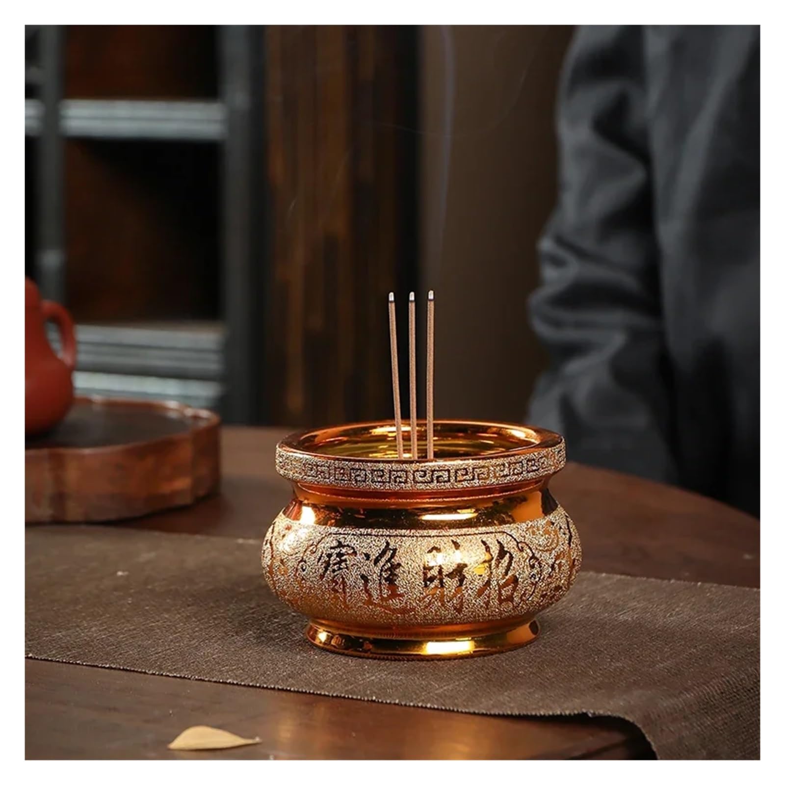 Porta Incienso Quemador de Incienso de cerámica Quemador de Incienso de salón ancestral del hogar Utensilios de Buda Decoración Artesanal Zen Feng Shui Dormitorio salón despacho(A4 9inches)