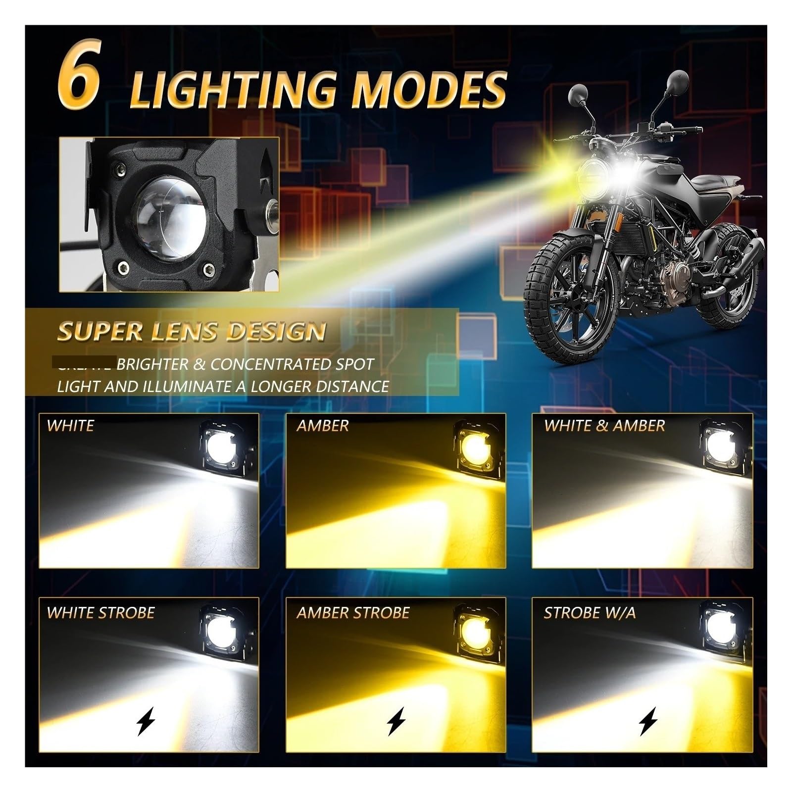 SANCAK Faros De Motocicleta Foco LED Alta Potencia Para Motocicleta 240W 20000LM Juego Interruptor Cable Tira 6 Colores Auxiliar Para Coche Y Camión 12V