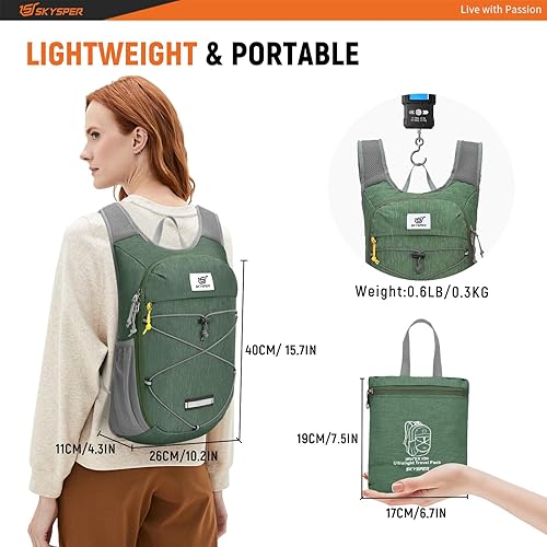 Miniatura 4 de SKYSPER Mochila de senderismo plegable  Mochila pequeña ligera de 10 L, mochila de viaje transpirable para hombres y mujeres