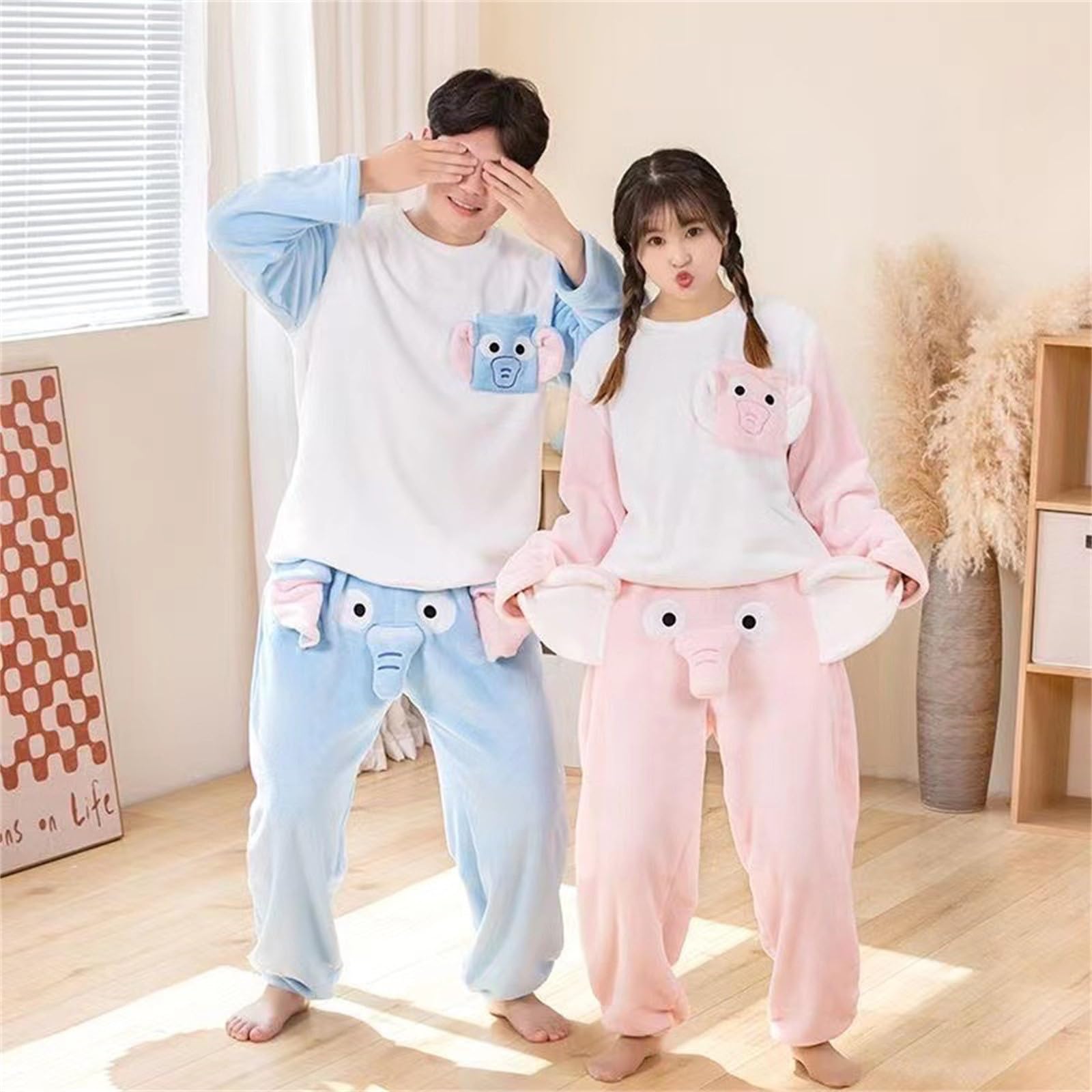 Generisch Pijama de forro polar para hombre, traje de casa de franela de gran tamaño, conjunto de pijamas de 2 piezas, parte superior y pantalones de pijama, cálido para hombre, ropa de dormir de peso