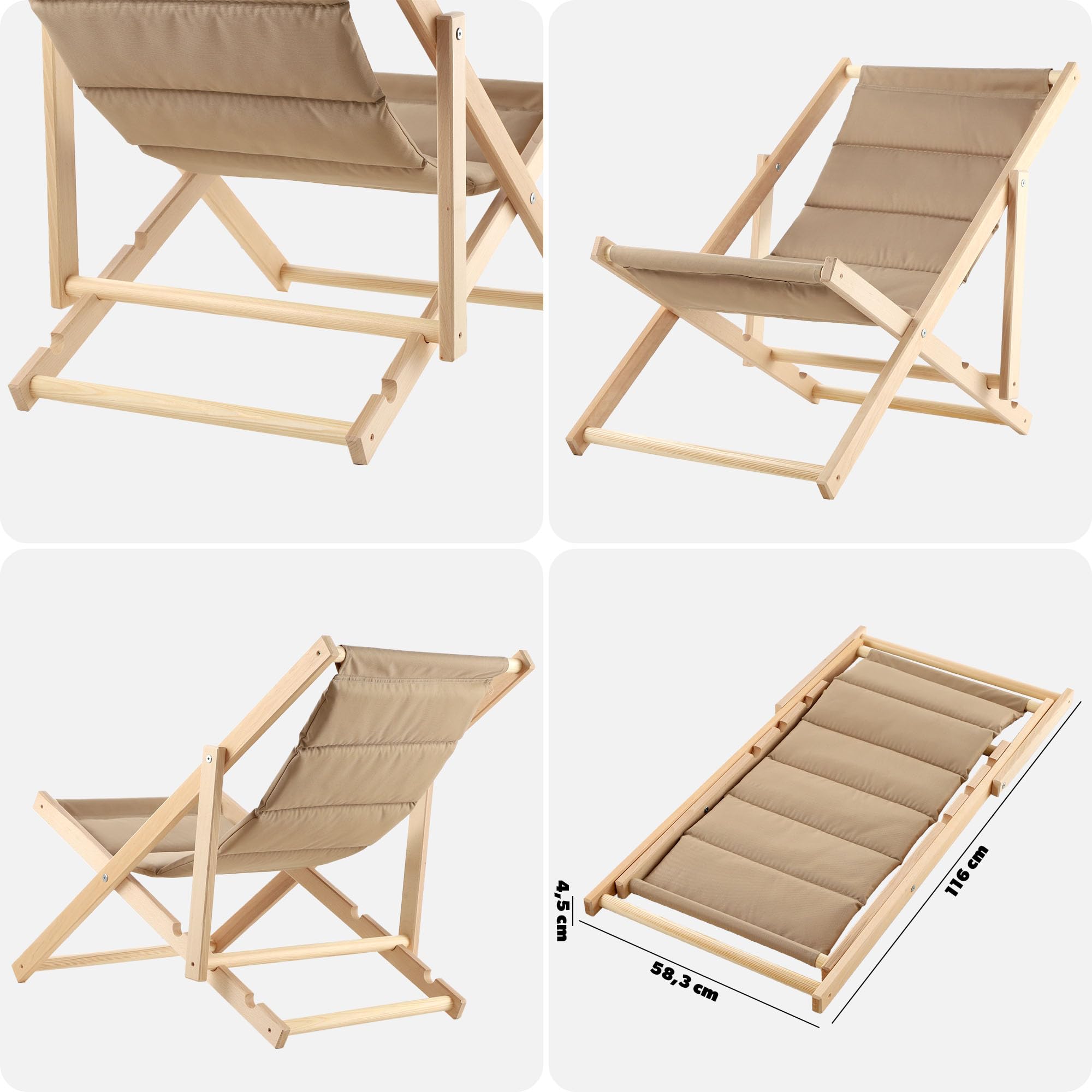 KADAX Ligstoel, strandstoel van hout, zonnebed tot 120 kg, ligstoel van beukenhout, houten klapstoelen, strandstoel, klapstoel voor strand, houten ligstoel (met hoofdsteun, cappucino KADAX Ligstoel, strandstoel van hout, zonnebed tot 120 kg, ligstoel van beukenhout, houten klapstoelen, strandstoel, klapstoel voor strand, houten ligstoel (met hoofdsteun, cappucino