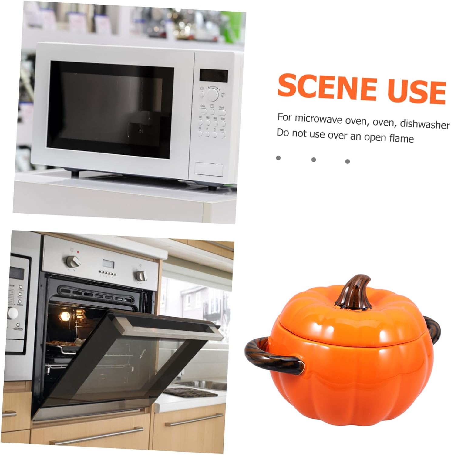 Zerodeko Capacity Pumpkin Soup Bowl with Lid Double Handle Ceramic Stew Bowl for Festive Gatherings Stylish Pumpkin Shape Design for Home Restaurant and Parties