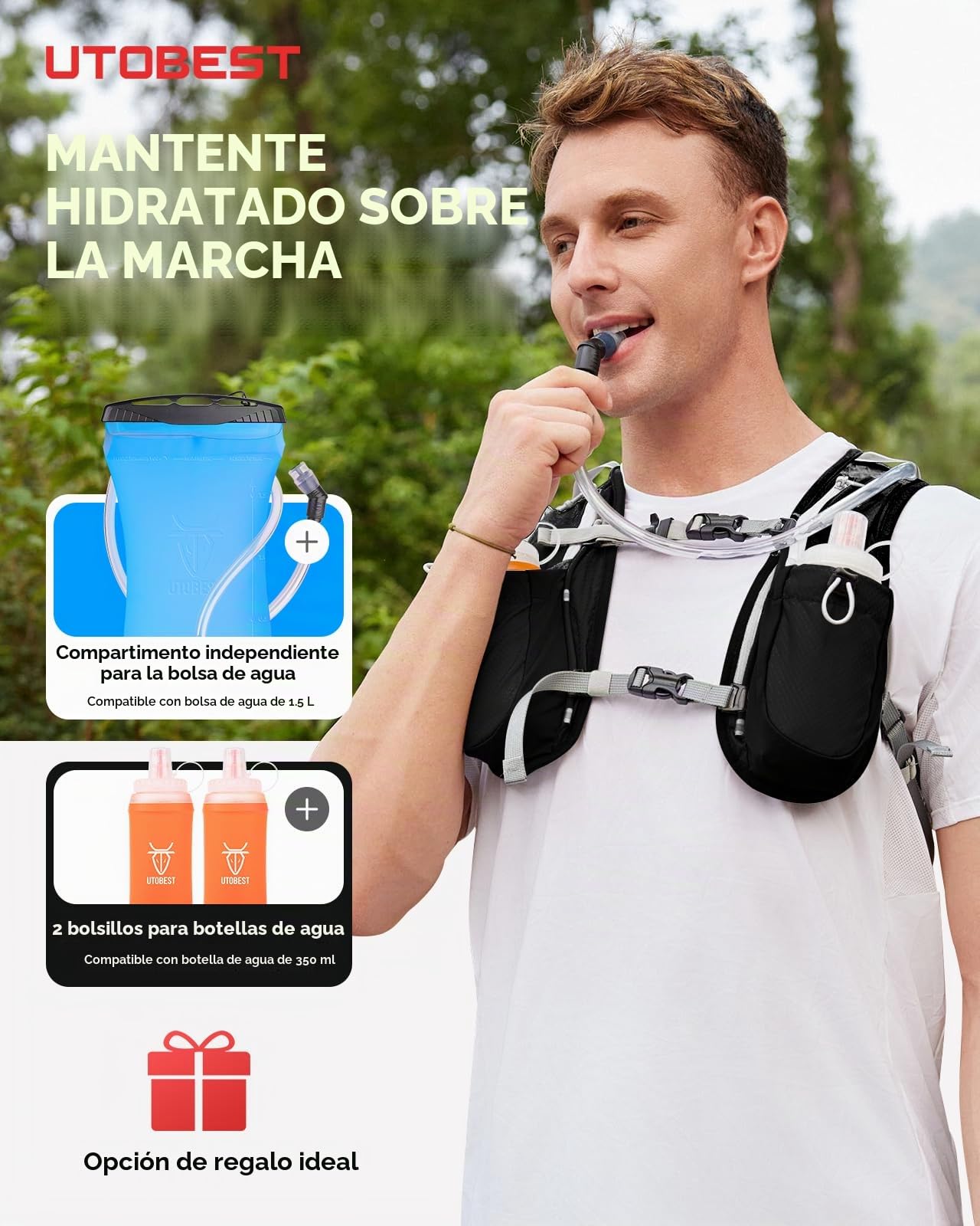 UTOBEST Mochila Ligera para Correr a pie, Bolsa de hidratación Funcional 5,5 L…